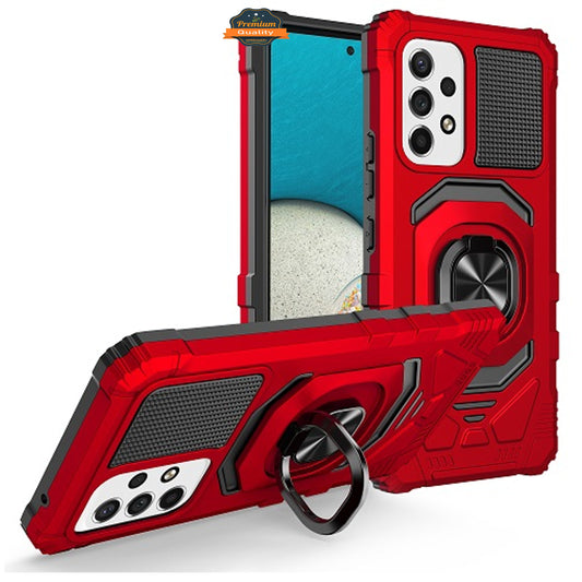 For Samsung Galaxy A23 5G Armor Hybrid Stand Ring Hard TPU Rugged Full-Body [Military-Grade] Magnetic Car Ring Holder Red Phone Case Cover