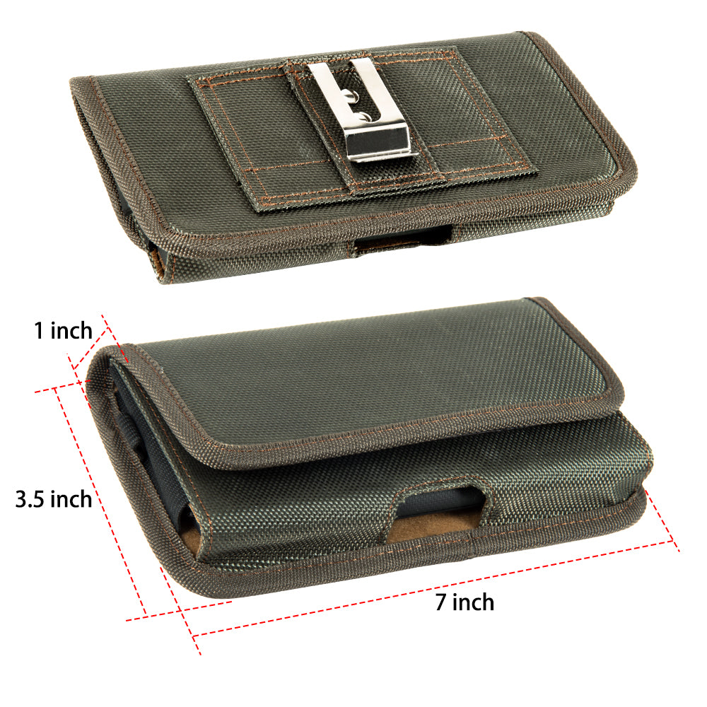 For Apple iPhone 11 Pro Max Universal Horizontal Cell Phone Case Nylon Holster Carrying Pouch with Belt Clip and 2 Card Slots fit XL Devices 7" [Midnight Green]