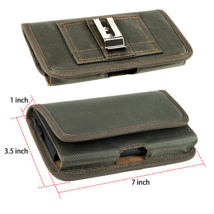 For BLUE Studio 7.0 LTE Universal Horizontal Cell Phone Case Nylon Holster Carrying Pouch with Belt Clip and 2 Card Slots fit XL Devices 7" [Midnight Green]