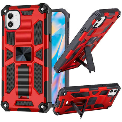 For Apple iPhone 14 (6.1") Heavy Duty Stand Hybrid Shockproof Rugged with Built-in Kickstand Fit Magnetic Car Mount  Phone Case Cover