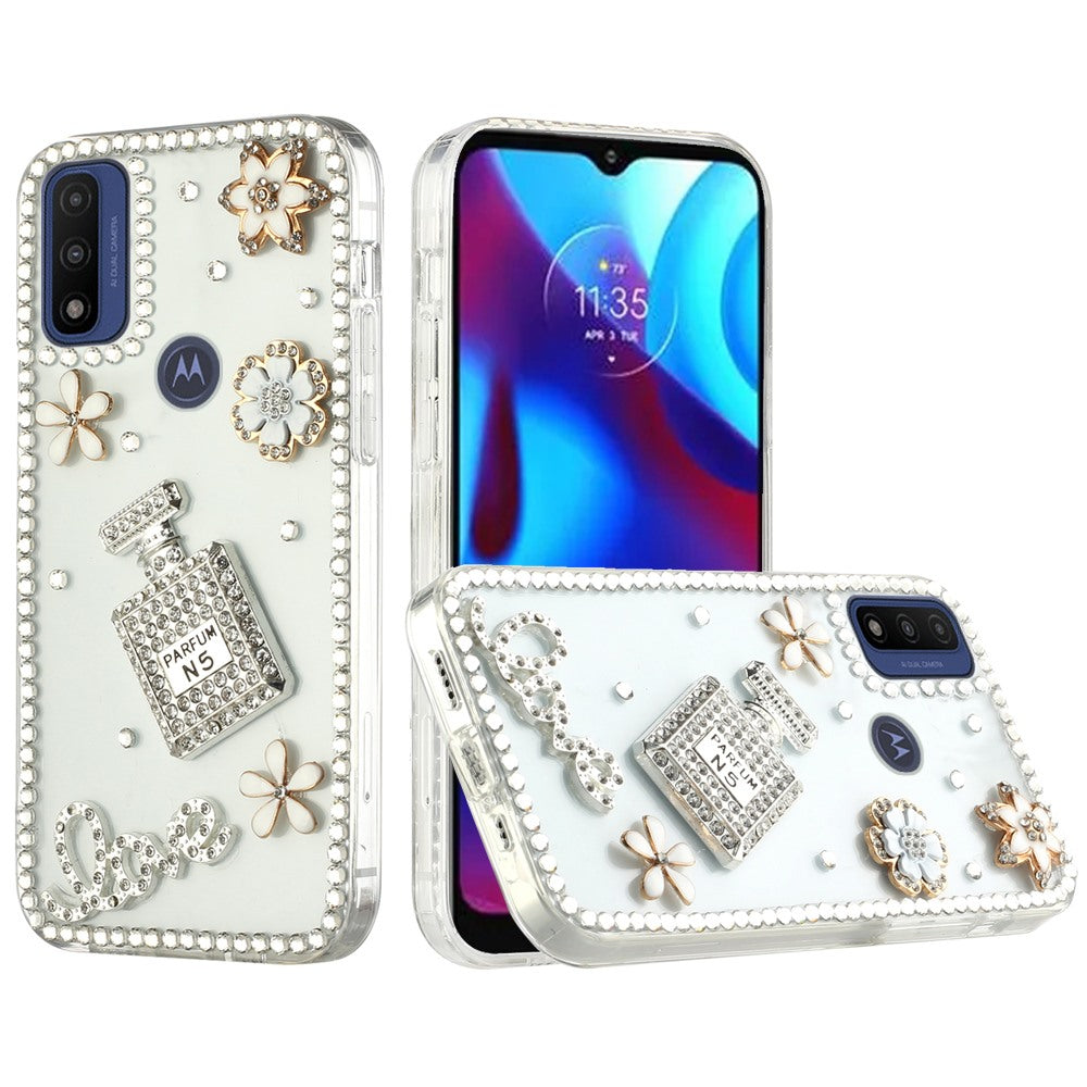 For Motorola Moto G Pure Bling Clear Crystal 3D Full Diamonds Luxury Sparkle Transparent Rhinestone Hybrid Bumper  Phone Case Cover