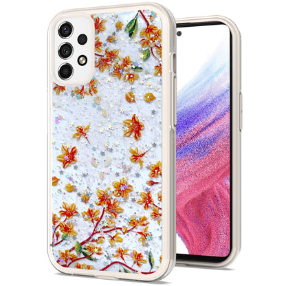 For Samsung Galaxy A53 5G Sakura Spring Flowers Design Colorful Frame Hybrid Rubber TPU Hard PC Shockproof Slim  Phone Case Cover