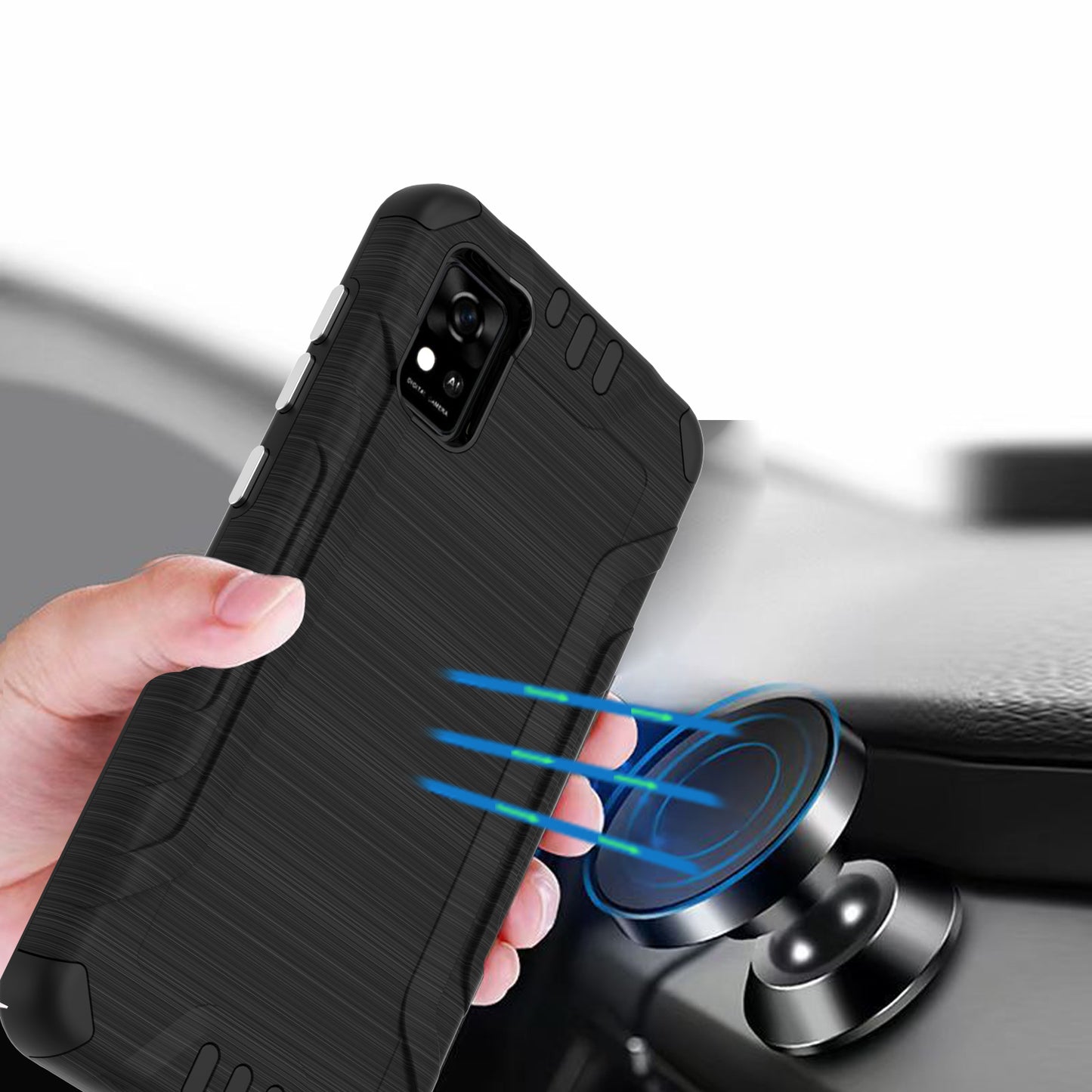 For ZTE Z589, Z5158 Hybrid Dual Layer Slim Defender Armor Tuff Metallic Brush Texture Finishing Shockproof Hard PC + Soft TPU Rubber  Phone Case Cover