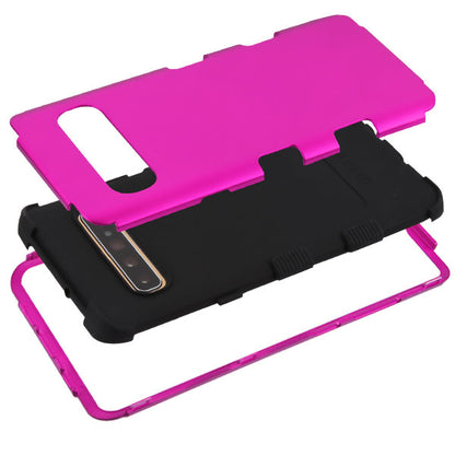 For Samsung Galaxy S10 5G (6.7") Hybrid Three Layer Hard PC Shockproof Heavy Duty TPU Rubber Anti-Drop Pink Phone Case Cover