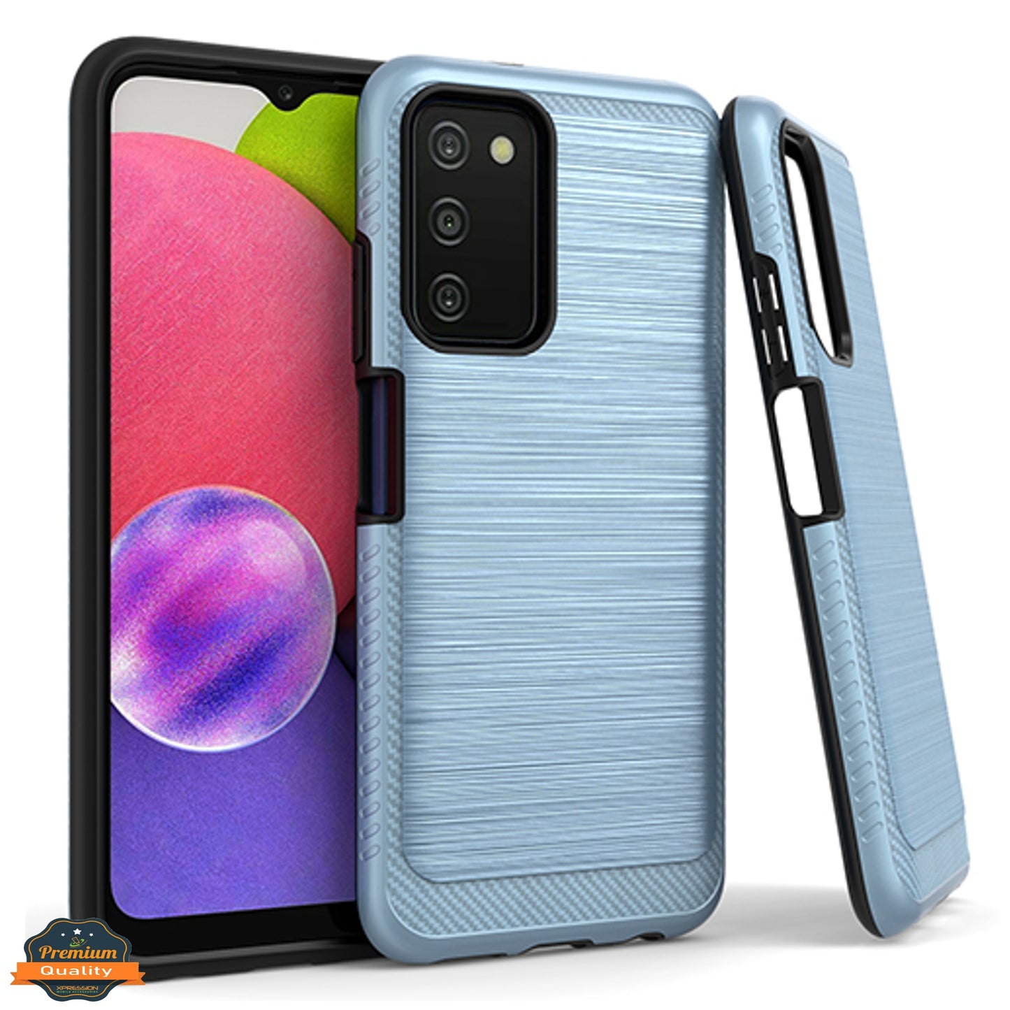 For Samsung Galaxy A03s (2022) Armor Brushed Texture Rugged Carbon Fiber Design Shockproof Dual Layers Hard PC + TPU Protective  Phone Case Cover