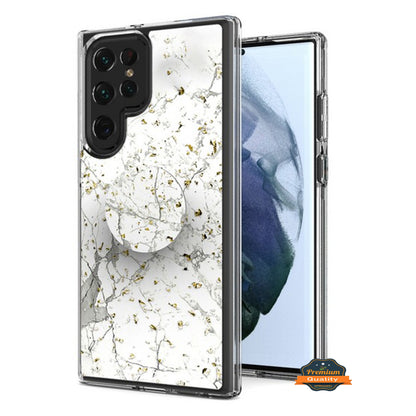 For Samsung Galaxy S22 Ultra Elegant Pattern Design Bling Glitter Hybrid Cases with Ring Stand Pop Up Finger Holder Kickstand  Phone Case Cover