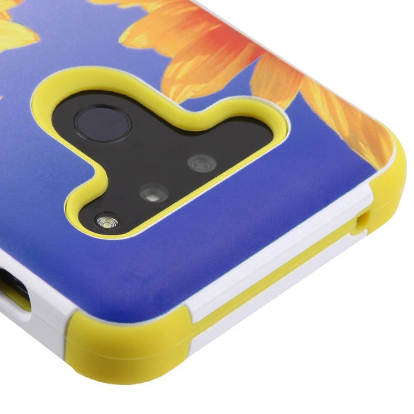 For LG G8 ThinQ Pattern Design Hybrid Three Layer Hard PC Shockproof Heavy Duty TPU Rubber Anti-Drop Sunflower Phone Case Cover