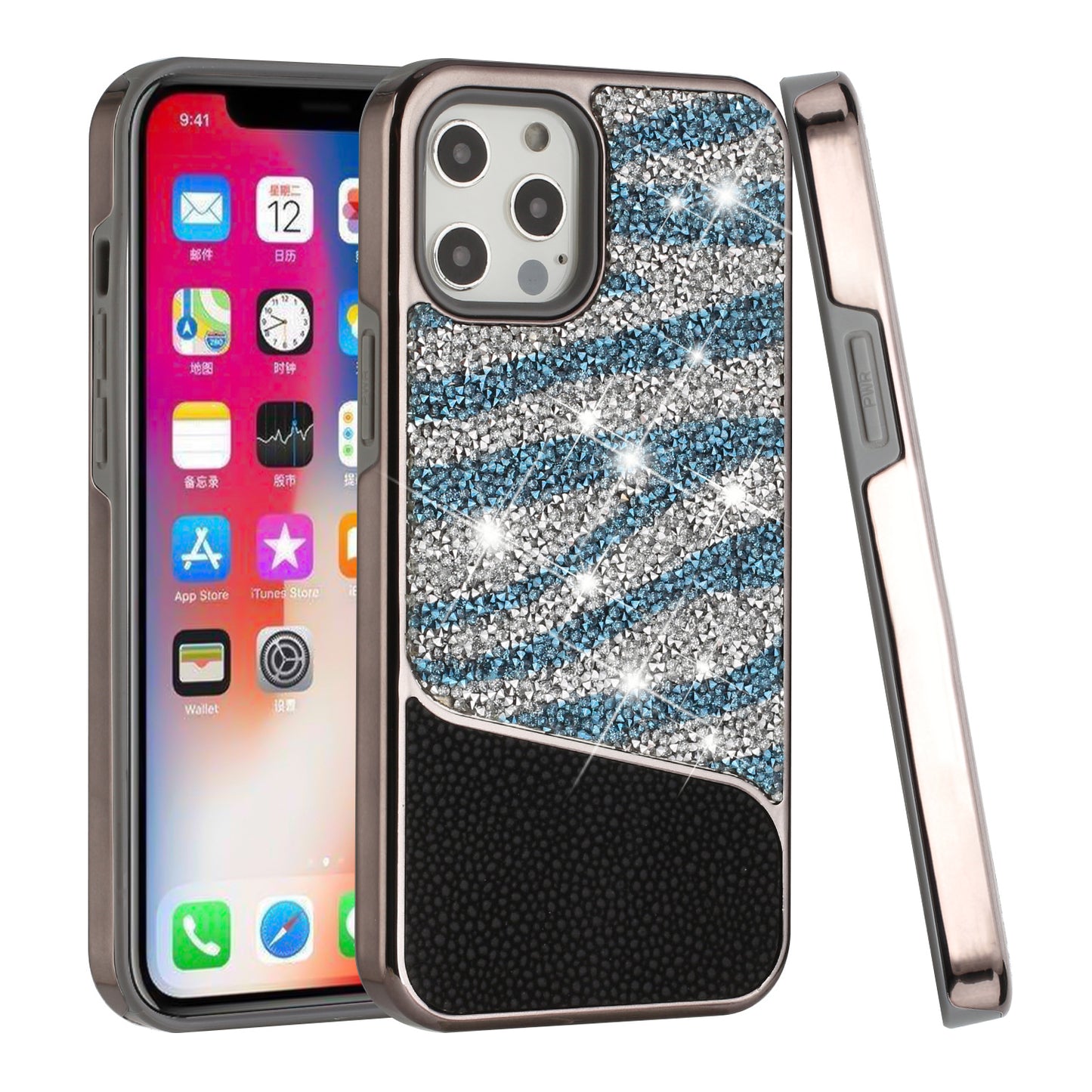 For Apple iPhone 11 (6.1") Bling Animal Skin Design Glitter Hybrid Thick TPU Shiny Protective Rubber Frame  Phone Case Cover