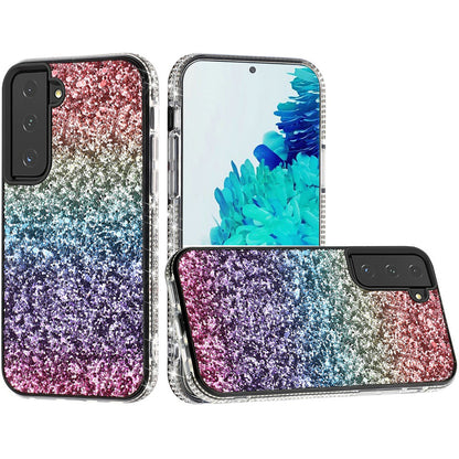 For Apple iPhone 14 /Plus Pro Max Rhinestone Sparkling Rainbow Gradual Glitter Full Diamonds Bling Hybrid Rugged  Phone Case Cover