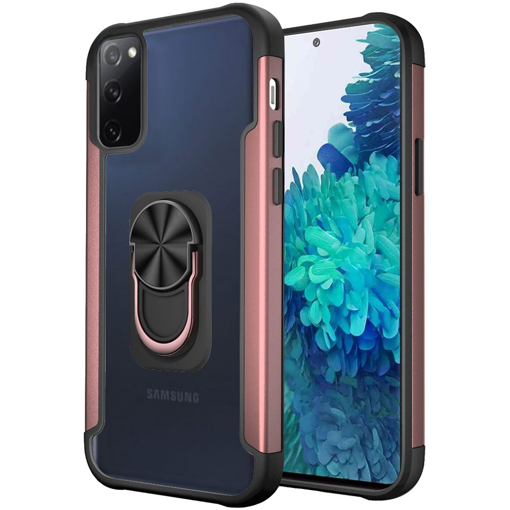 For Samsung Galaxy S20 FE /Fan Edition 5G Clear Alloy Hybrid with Ring Holder Kickstand [Magnetic Car Mount Feature]  Phone Case Cover