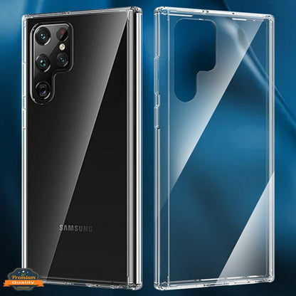 For Samsung Galaxy S22 Ultra Crystal HD Clear Transparent Back Panel + TPU Bumper Hybrid Thin Slim Hard Shockproof Defender  Phone Case Cover
