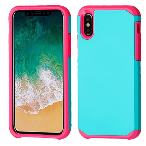 For Apple iPhone XS/X Dual Layer Hybrid Armor Rubber Soft TPU Hard PC Shockproof Slim Fit Teal Green Pink Phone Case Cover