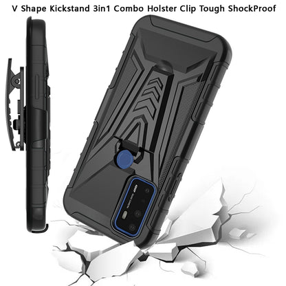 For TCL A3 Combo 3 in 1 Rugged Swivel Belt Clip Holster Heavy Duty Tuff Hybrid Armor Rubber TPU + Hard PC with Kickstand Stand Black Phone Case Cover