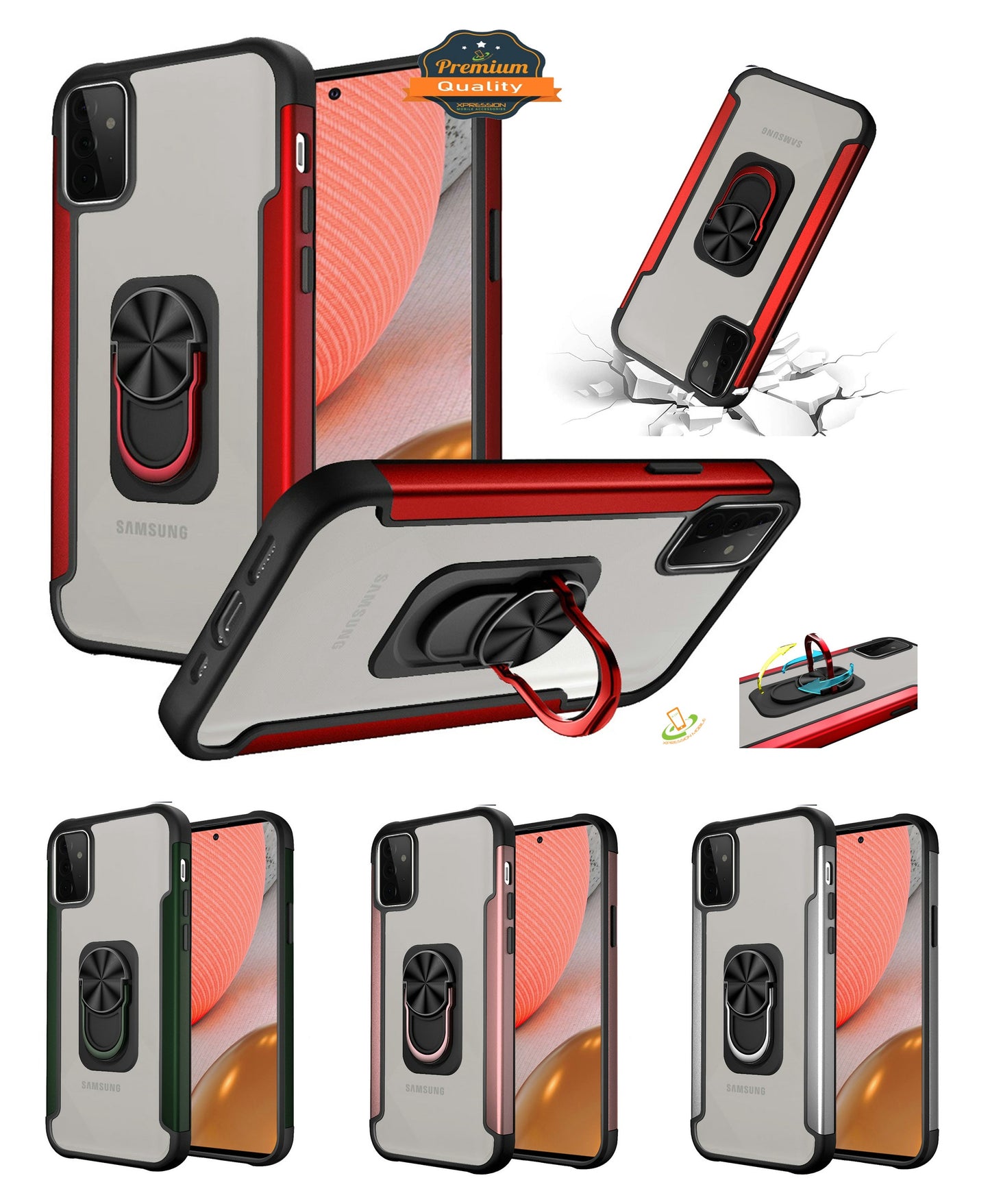 For Samsung Galaxy S22 Ultra Clear Stand Military Grade Design Hybrid Ring Holder Kickstand [Magnetic Car Mount Feature]  Phone Case Cover