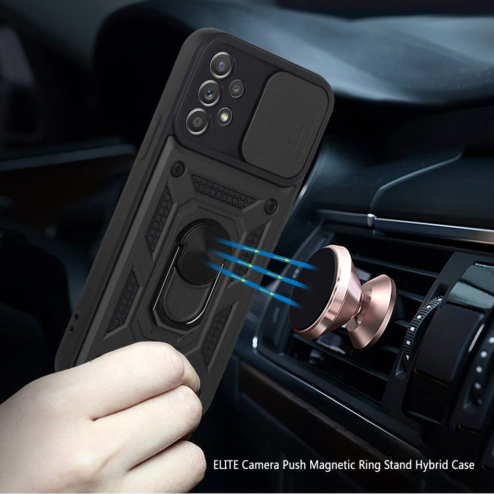 For Samsung Galaxy A73 5G Hybrid Cases with Slide Camera Lens Cover and Ring Holder Kickstand Rugged Dual Layer Heavy Duty  Phone Case Cover