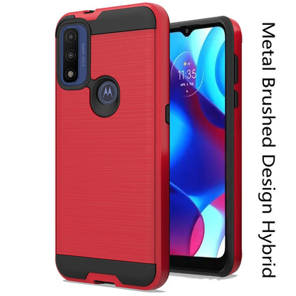 For Motorola Moto G Pure Hybrid Rugged Brushed Metallic Design [Soft TPU + Hard PC] Dual Layer Shockproof Armor Impact Slim Red Phone Case Cover