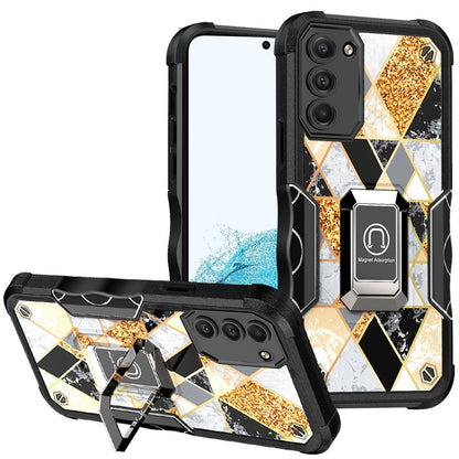 For Samsung Galaxy S22 /Plus Ultra Marble IMD Design Hybrid Armor with Magnetic Ring Stand Heavy Duty Rugged Shockproof  Phone Case Cover