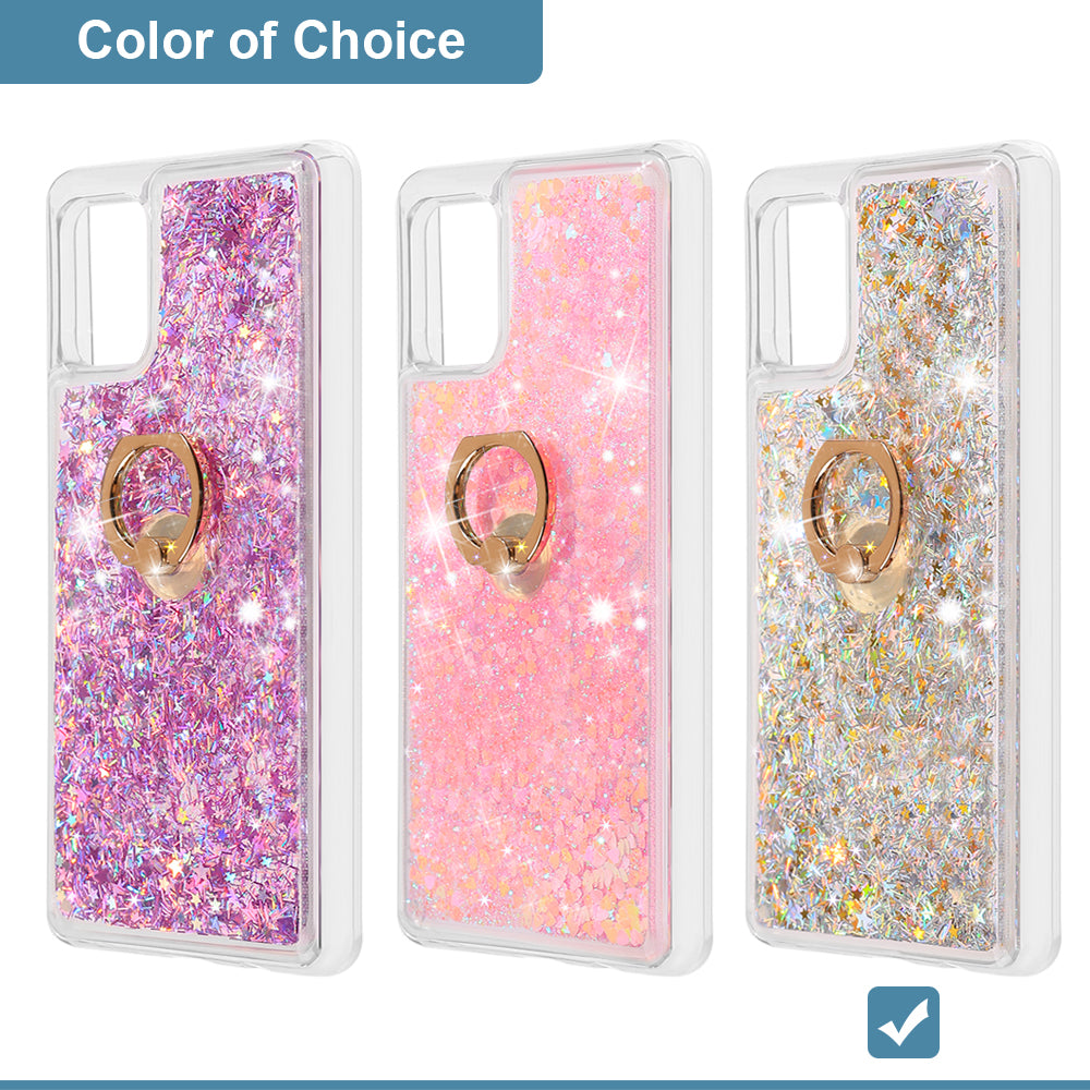 For Samsung Galaxy A22 5G Hybrid Glitter Luxury Bling Sparkling Liquid Quicksand Glittering Sparkle TPU Rubber PC with Ring Stand Holder Kickstand  Phone Case Cover