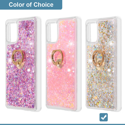 For Samsung Galaxy A22 5G Hybrid Glitter Luxury Bling Sparkling Liquid Quicksand Glittering Sparkle TPU Rubber PC with Ring Stand Holder Kickstand  Phone Case Cover