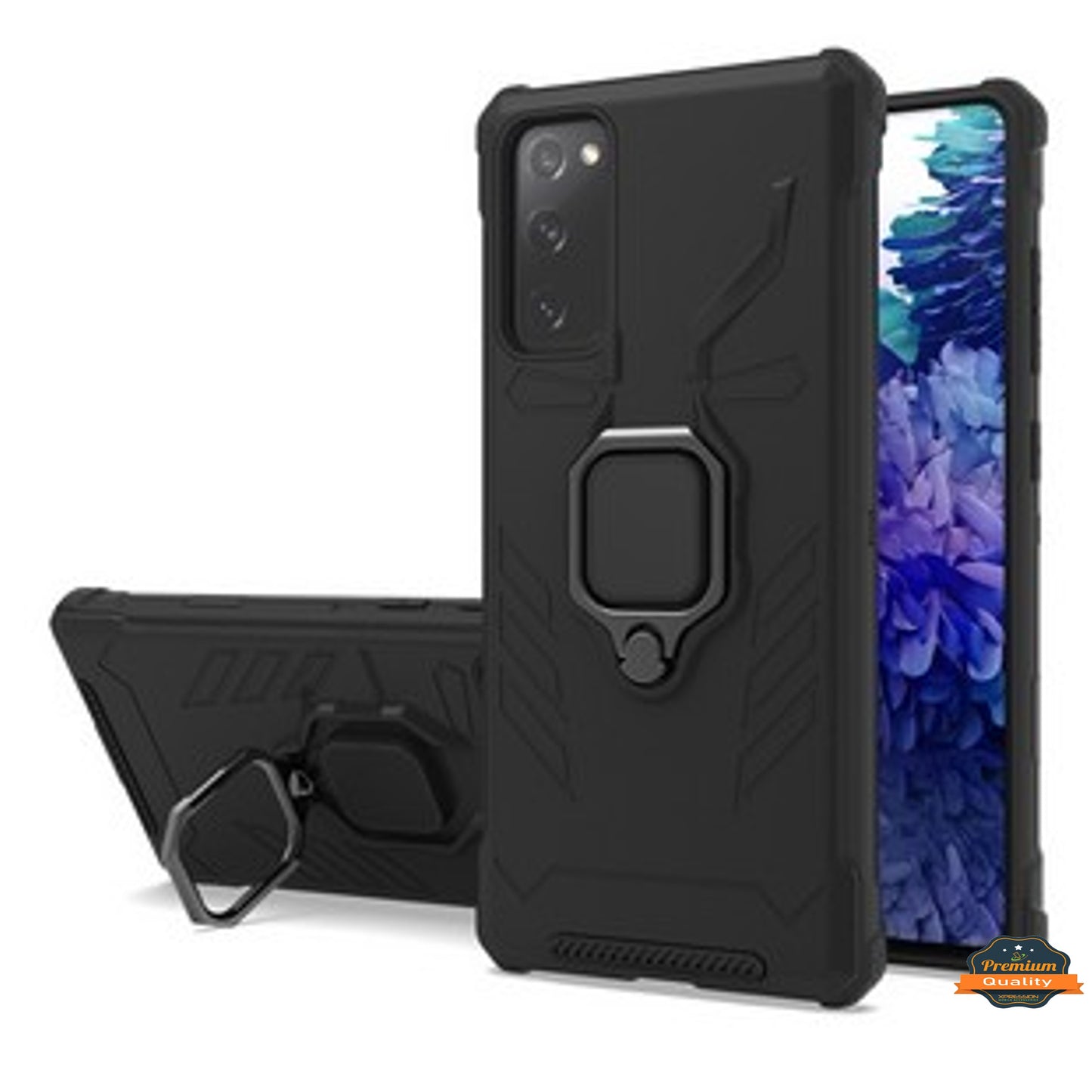 For Samsung Galaxy S20 FE /Fan Edition Shock-Proof Case with Kickstand Ring Holder Texture Rugged Hybrid Dual Layer  Phone Case Cover