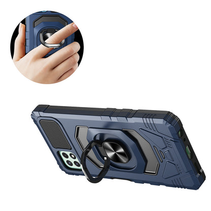 For Samsung Galaxy A03S Hybrid Dual Layer with Rotate Magnetic Ring Stand Holder Kickstand, Rugged Shockproof Protective Blue Phone Case Cover