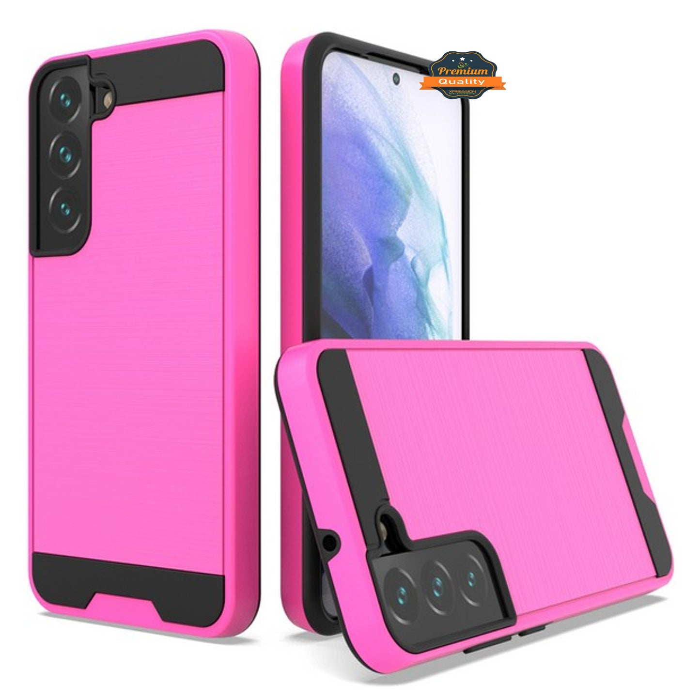 For Samsung Galaxy S22 Slim Rugged TPU + Hard PC Brushed Metal Texture Hybrid Dual Layer Defender Armor Shock Absorbing  Phone Case Cover