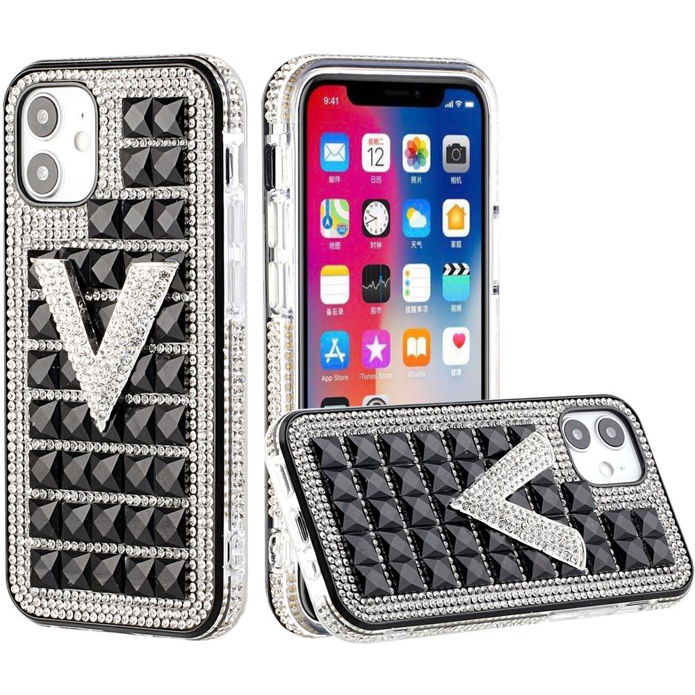 For Apple iPhone XR Fashion Luxury 3D Bling Diamonds Rhinestone Jeweled Ornament Shiny Crystal Hybrid Hard  Phone Case Cover