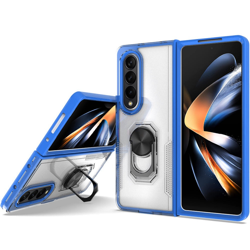 For Samsung Galaxy Z Fold 4 Clear Transparent Armor Defender Shockproof Hybrid with Ring Holder Kickstand  Phone Case Cover