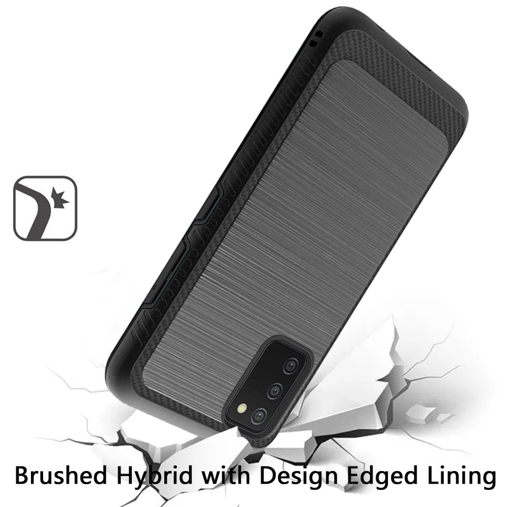 For Samsung Galaxy A03S Slim Protective Hybrid TPU 2-Piece Bumper Shockproof with Brushed Metal Texture Carbon Fiber Hard PC Back  Phone Case Cover
