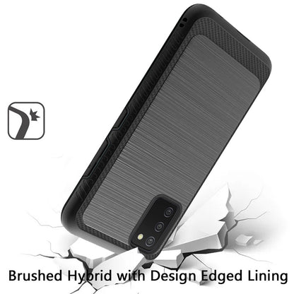 For Samsung Galaxy A03S Slim Protective Hybrid TPU 2-Piece Bumper Shockproof with Brushed Metal Texture Carbon Fiber Hard PC Back  Phone Case Cover