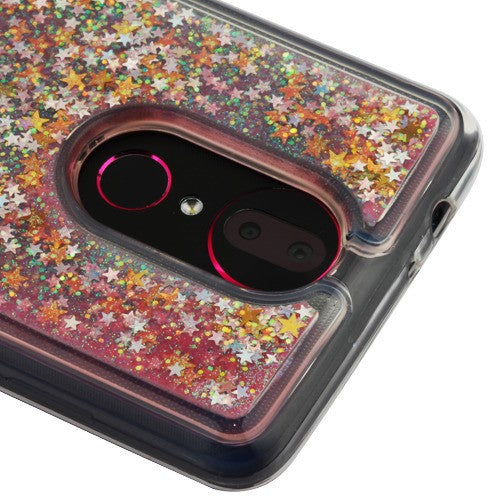 For T-Mobile Revvl Plus Quicksand Liquid Glitter Bling Hybrid Flowing Sparkle Fashion Protector Skin Pink Phone Case Cover
