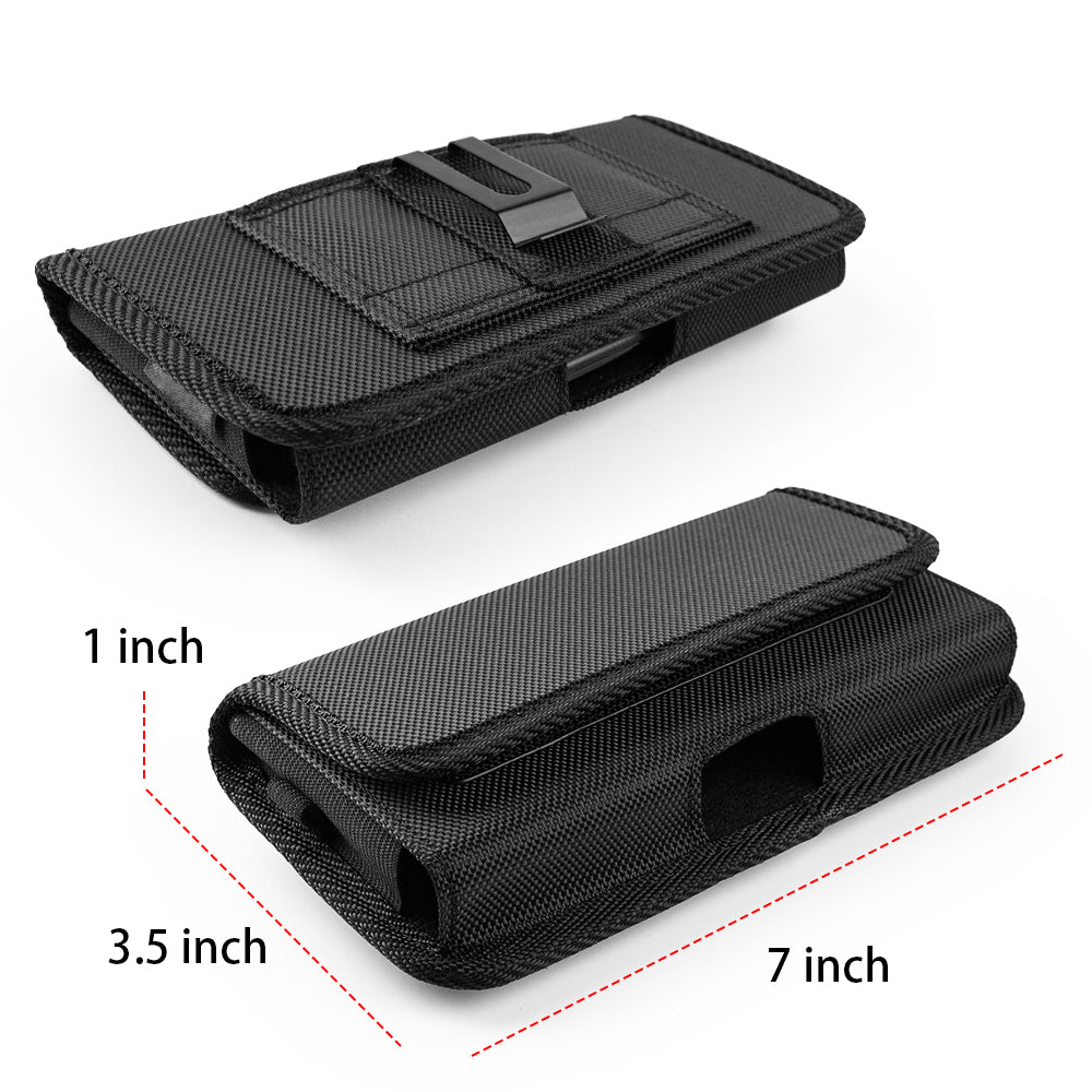 Universal Horizontal Cell Phone Case Nylon Holster Carrying Pouch with Belt Clip and 2 Card Slots fit Large Devices 7" For Samsung Galaxy S22 Ultra [Black]