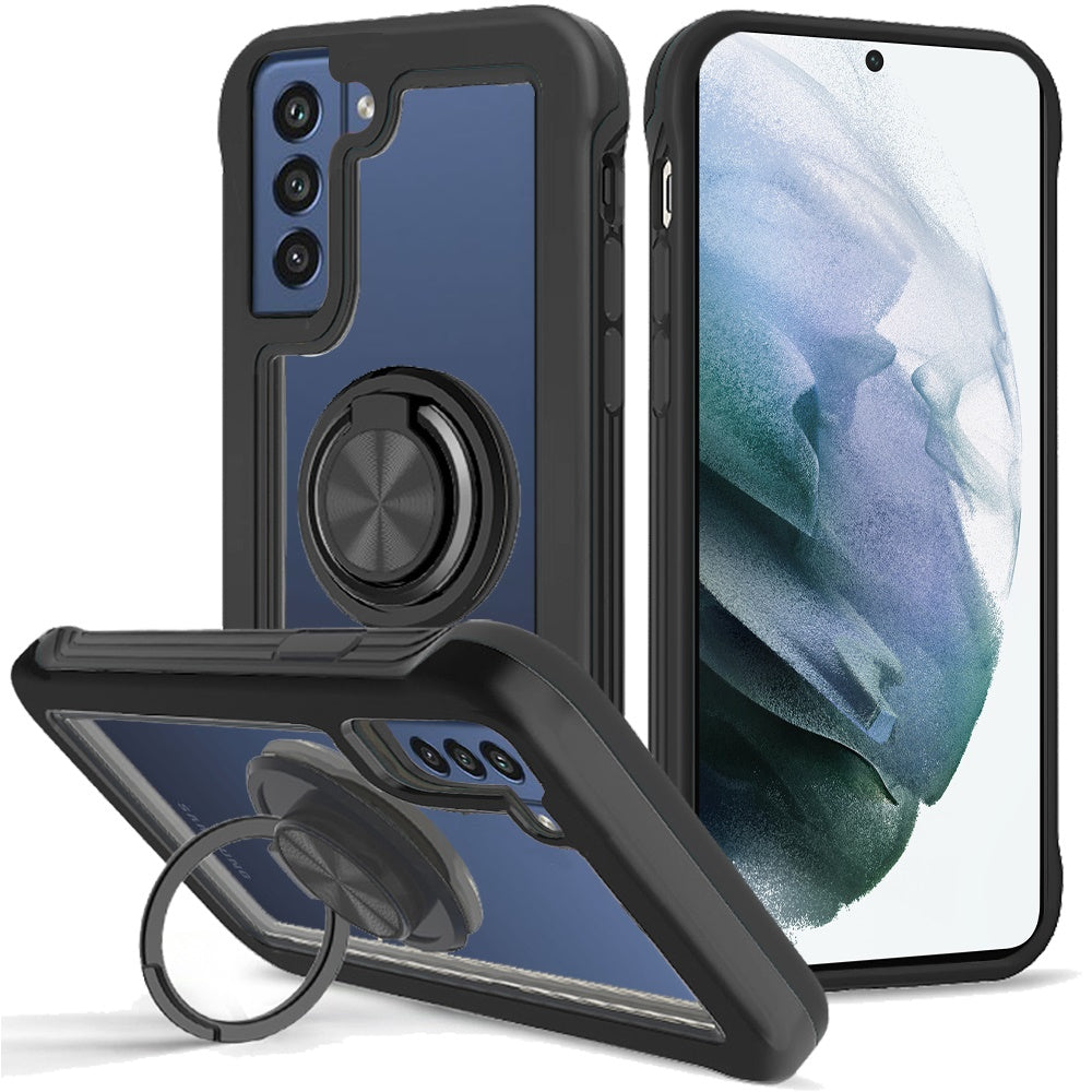 For Samsung Galaxy S22 Ultra Transparent Magnetic Ring Stand Hybrid with 360 Degree Rotation Kickstand Armor Bumper  Phone Case Cover