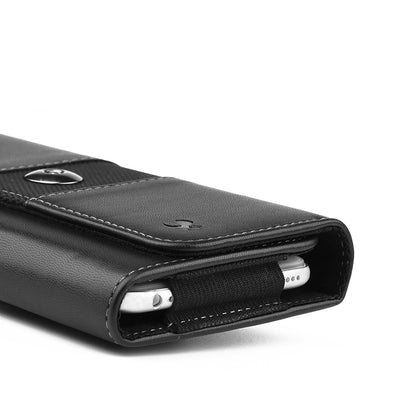 For Nokia C200 Universal Leather Case with Belt Clip and Loop Holster Phone Cover Magnetic Closure Horizontal Carry-on Pouch [Black]