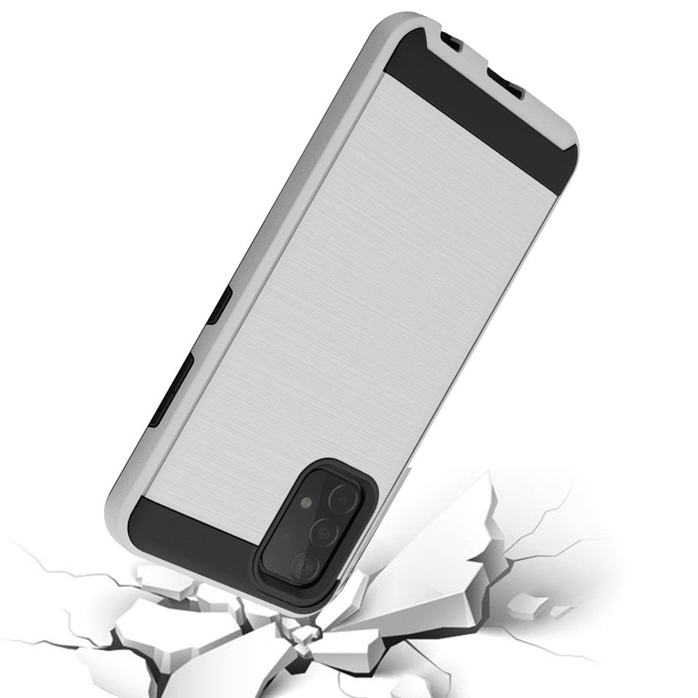 For Samsung Galaxy A22 5G Hybrid Rugged Brushed Metallic Design [Soft TPU + Hard PC] Dual Layer Shockproof Armor Impact Slim Silver Phone Case Cover