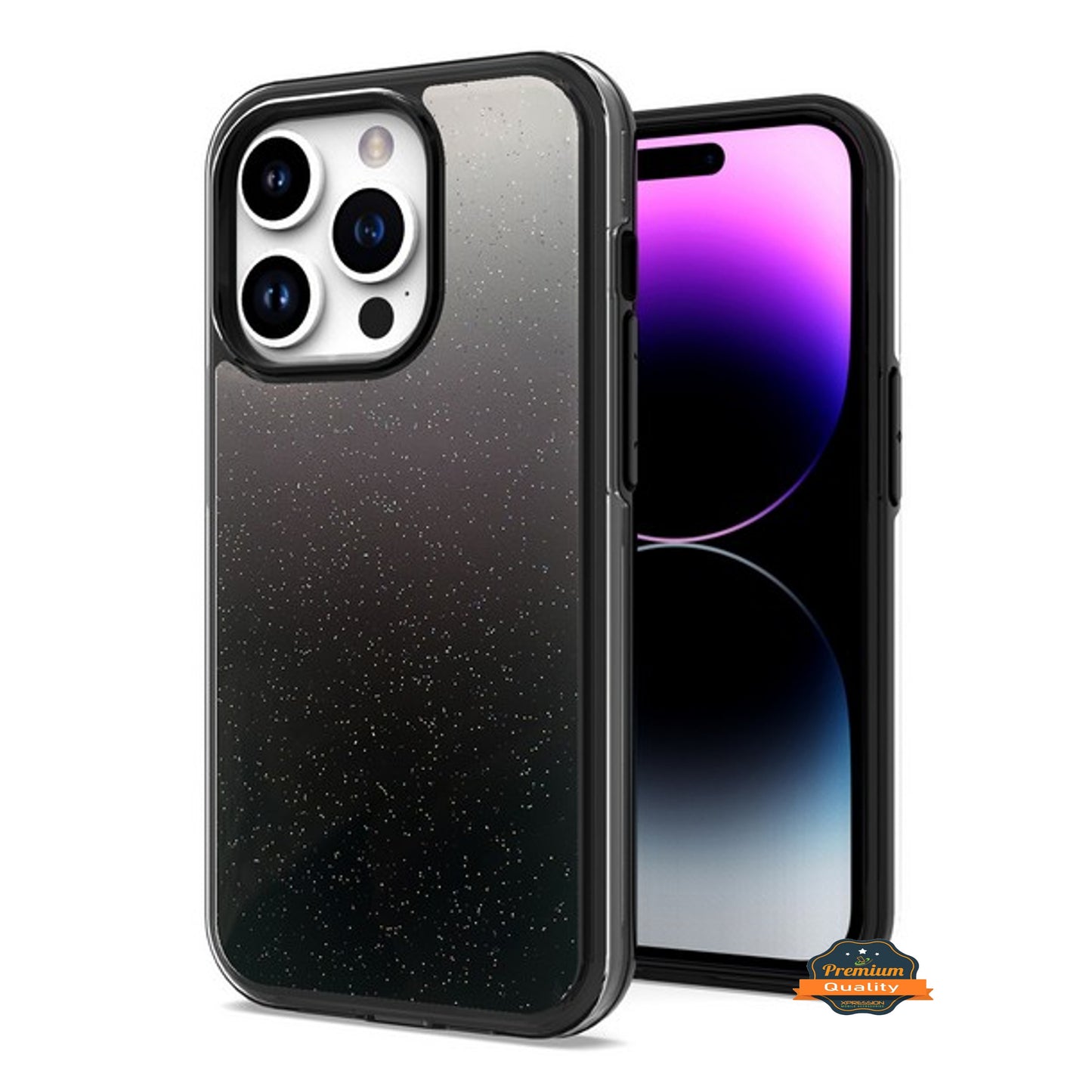 For Apple iPhone 14 /Plus Pro Max Gradient Glitter Bling Hybrid Shockproof Protection TPU Frame and Hard PC Back Slim  Phone Case Cover