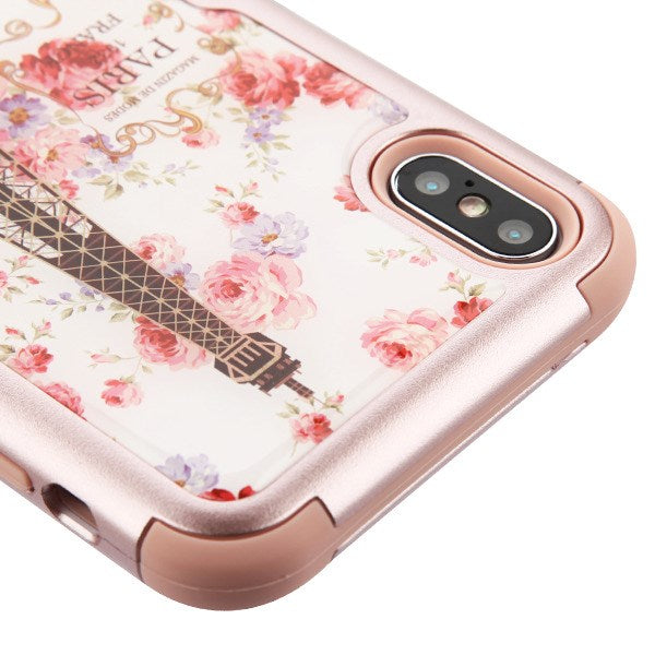 For Apple iPhone XS Max Hybrid Three Layer Hard PC Shockproof Heavy Duty TPU Rubber Gel Anti-Drop Paris in Full Bloom Phone Case Cover