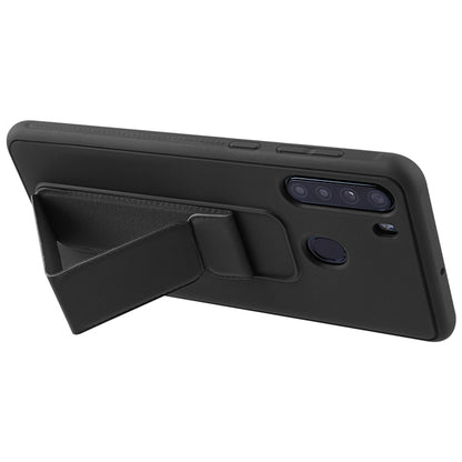 For Samsung Galaxy A21 Kickstand Foldable Stand Hybrid Shockproof Slim Hard PC TPU Bumper Black Phone Case Cover