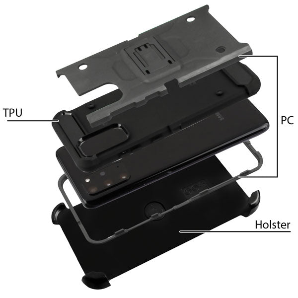 For Samsung Galaxy S10 5G (6.7") Hybrid Armor with Belt Clip Holster Kickstand & Screen Protector Hard PC Shockproof Gray Phone Case Cover