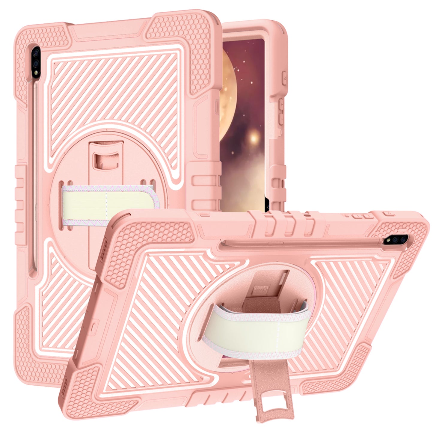 For Apple iPad 10th Gen 2022 Hybrid 3in1 Multi-Functional Tablet Case with Hand, Shoulder Strap, Pencil & Stand Holder Rose Gold Phone Case Cover