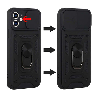For Apple iPhone 13 Pro (6.1") Hybrid Cases with Slide Camera Lens Cover and Ring Holder Kickstand Rugged Dual Layer Heavy Duty Hard  Phone Case Cover