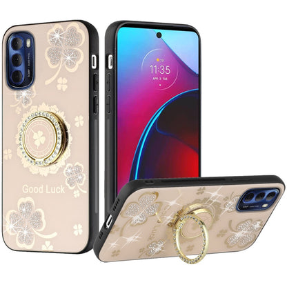 For Motorola Moto G Stylus 2022 4G Diamond Bling Sparkly Glitter Ornaments Engraving Hybrid Ring Stand Fashion  Phone Case Cover