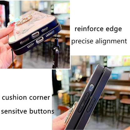 For Apple iPhone 13 / Pro Max Elegant Rhinestone 3D Diamond Bling Glitter with Ring Stand Kickstand Plating Hard Back Rugged  Phone Case Cover