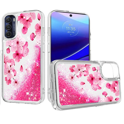 For Motorola Moto G Stylus 5G 2022 Quicksand Water Flowing Liquid Floating Glitter Bling Flower Fashion TPU Hybrid  Phone Case Cover