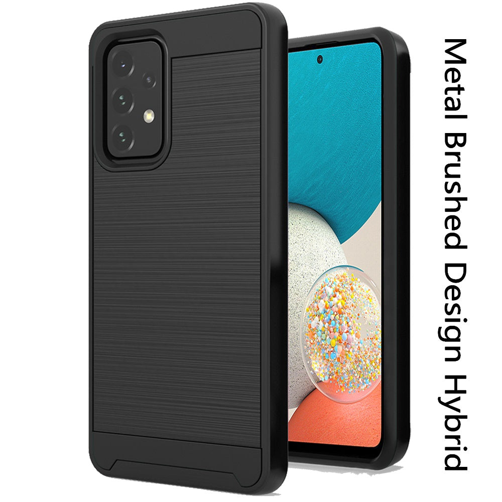 For Samsung Galaxy A53 5G Hybrid Rugged Brushed Metallic Design [Soft TPU + Hard PC] Dual Layer Shockproof Armor Impact  Phone Case Cover