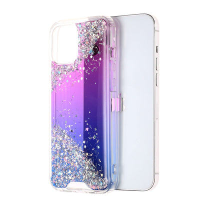 For Apple iPhone 13 Mini (5.4") Pattern Clear Design Transparent Glitter Bling Hybrid Plastic Hard Back TPU Rubber Armor  Phone Case Cover