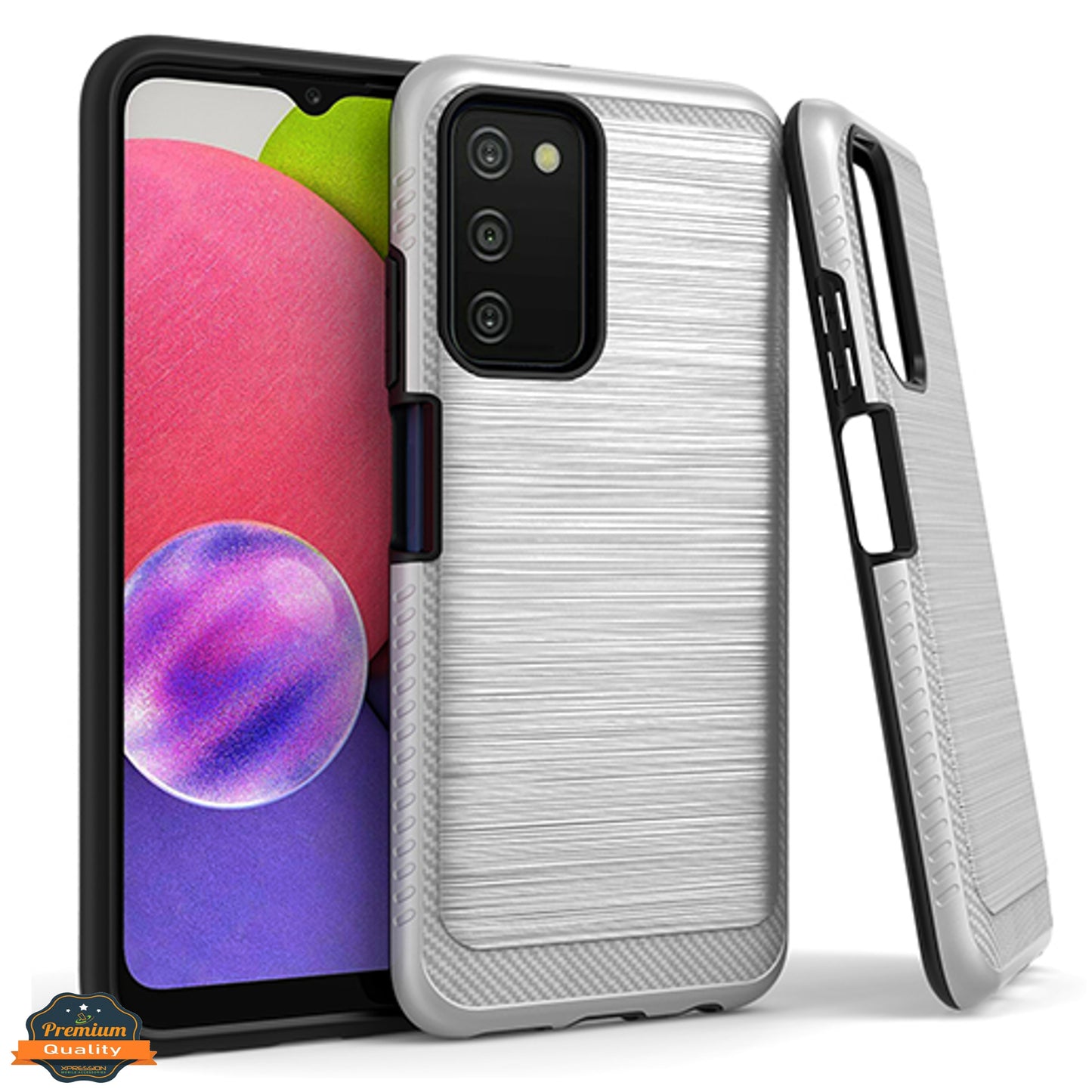 For Samsung Galaxy A03s (2022) Armor Brushed Texture Rugged Carbon Fiber Design Shockproof Dual Layers Hard PC + TPU Protective  Phone Case Cover