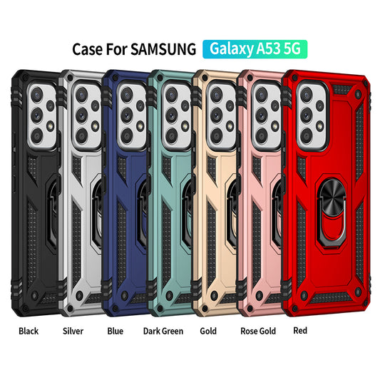 For Samsung Galaxy A53 5G Military Grade Heavy Duty Armor Hybrid with Rotating Metal Ring Kickstand Finger Loop Stand  Phone Case Cover