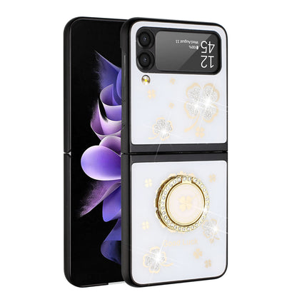 For Samsung Galaxy Z Fold 3 5G Diamond Bling Sparkly Glitter Ornaments Engraving Hybrid with Ring Stand Holder Fashion  Phone Case Cover