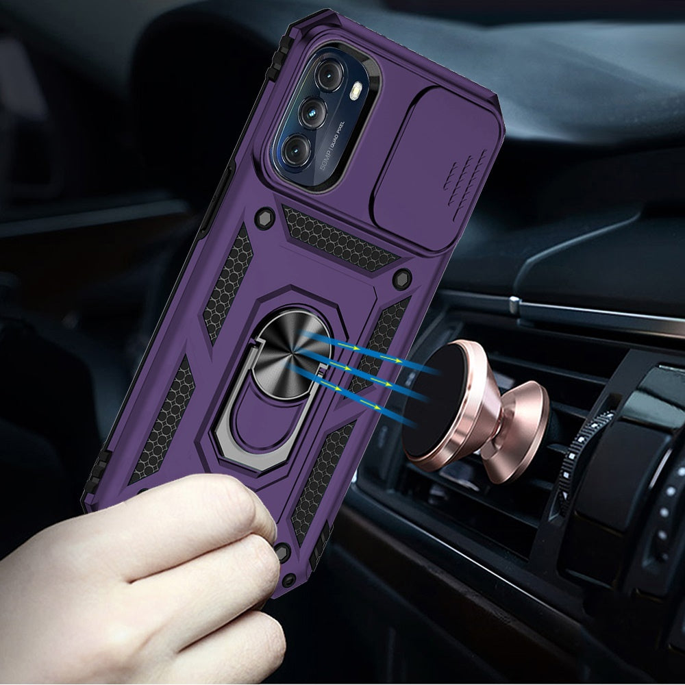 For Samsung Galaxy S22 Ultra Hybrid Case with Stand, Camera Lens Protection & 360° Rotate Ring, Shockproof, Soft Bumper Purple Phone Case Cover